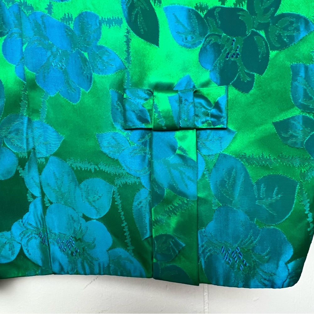 Vintage Floral Damask Green Blue 3/4 Sleeve Cropped Jacket Women’s Size XL - Picture 9 of 12